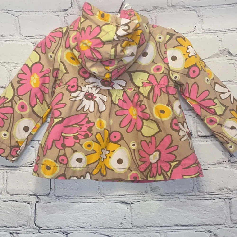 Genuine Kids By OshKosh Tan Pink Flower Lightweight Hooded Jacket Size 18 Months